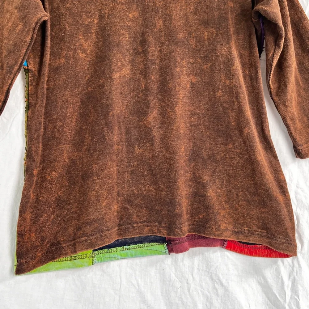 Rising International Hippie Boho Patchwork Shirt Women Medium Embroidered Flower - Picture 14 of 16